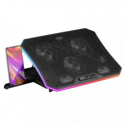 Mars Gaming MNBC6 Base di raffreddamento - Illuminazione ARGB 10 modalità - Griglia metallica - Supporto ergonomico 7 posizioni - 3 ventole con pannello LCD - 2 porte USB 2.0 - Colore nero
