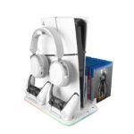 Mars Gaming MPS5-B2 Supporto multifunzione per PS5 - Doppia ricarica - Raffreddamento silenzioso - Illuminazione RGB - Supporto per cuffie - Organizer per 15 giochi - Colore bianco