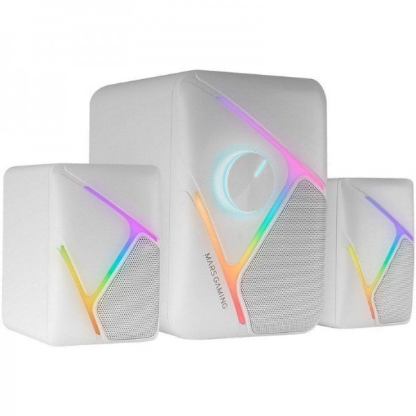 Mars Gaming MS-H21 Altoparlante da gioco - Audio 2.1 35W - Driver 3D Surround - Illuminazione RGB - Controllo volume frontale - Connessione Plug & Play - Colore bianco Mars Gaming MS-H21 Altoparlante da gioco - Audio 2.1 35W - Driver 3D Surround - Illuminazione RGB - Controllo volume frontale - Connessione Plug & Play - Colore bianco