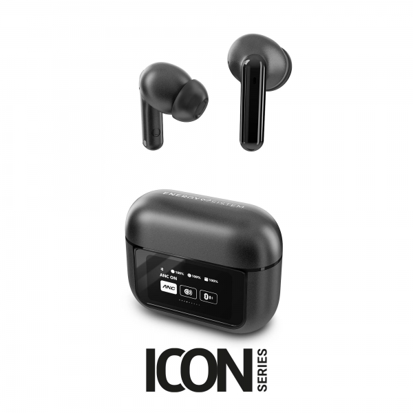 Energy Sistem Auricolari True Wireless - Display nella custodia - ANC - Modalità trasparenza - Bassa latenza - IPX5 - 30 ore di riproduzione - Colore nero Energy Sistem Auricolari True Wireless - Display nella custodia - ANC - Modalità trasparenza - Bassa latenza - IPX5 - 30 ore di riproduzione - Colore nero
