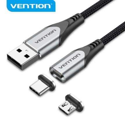Vention CQMHD Cavo USB-A 2.0 a Micro-B e USB-C magnetico - Connettori intercambiabili - Trasferimento 480 Mb/s - Colore grigio