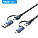 Cavo Vention 4 in 1 USB-C - Ricarica rapida 100 W - Trasferimento 480 Mbps - Chip E-Marker - Struttura intrecciata resistente - Colore nero
