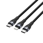Cavo di ricarica Vention da USB-C a USB-C e Lightning - 480Mbps - Alluminio/PVC - 3A/27W/60W - Colore nero