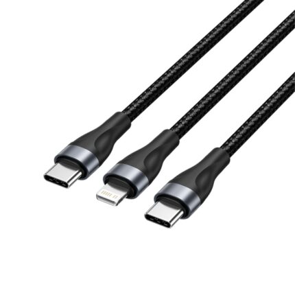 Cavo di ricarica Vention da USB-C a USB-C e Lightning - 480Mbps - Alluminio/PVC - 3A/27W/60W - Colore nero