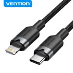 Cavo di ricarica USB-C/Lightning Vention - Alluminio intrecciato - 480 Mbps - 3 A - 27 W max - Colore nero