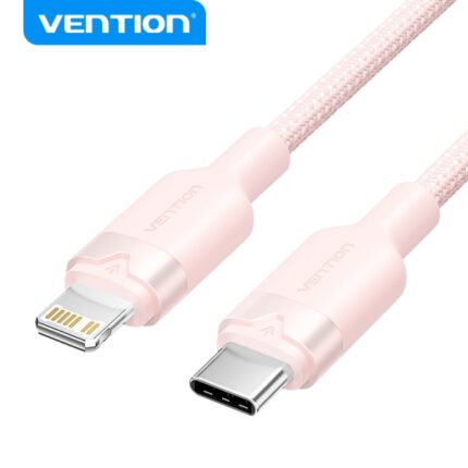 Cavo di ricarica USB-C/Lightning Vention - Alluminio intrecciato - 480 Mbps - 3 A - 27 W max - 2 m - Colore rosa