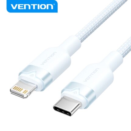 Cavo di ricarica USB-C/Lightning Vention - Alluminio e cotone intrecciato - 480 Mbps - 3 A - 27 W max - Colore blu