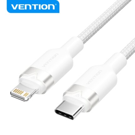 Cavo di ricarica USB-C/Lightning Vention - Alluminio intrecciato - 480 Mbps - 3 A - 27 W max - Colore bianco