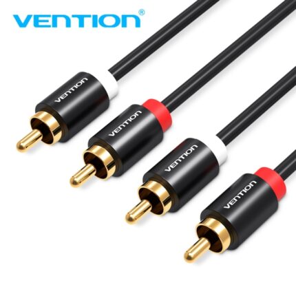 Cavo RCA stereo Vention - Interfaccia placcata oro/argento - Conduttore in bronzo smaltato - Materiale in alluminio e PVC - Colore nero