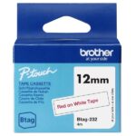 Brother Btag-232 Nastro 12 mm - Testo rosso su sfondo bianco - Misure 12 mm x 4 metri - Adatto per PTN10