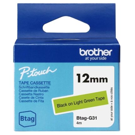 Brother Btag-G31 Nastro 12 mm - Testo nero su sfondo verde - Misure 12 mm x 4 metri - Adatto per PTN10