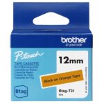 Brother Btag-T31 Nastro 12 mm - Testo nero su sfondo arancione - Misure 12 mm x 4 metri - Adatto per PTN10