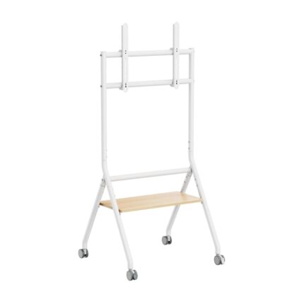 Aisens Supporto da pavimento ECO con ruote - 1 ripiano per schermo interattivo/TV 80 kg da 37-86 - Colore bianco/legno