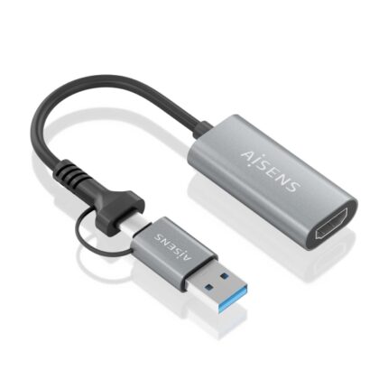 Aisens Convertitore in alluminio USB-A+USB-C a HDMI 1080P@60HZ - USB-A/M+USB-C/M-HDMI/H - 15 cm - Colore grigio