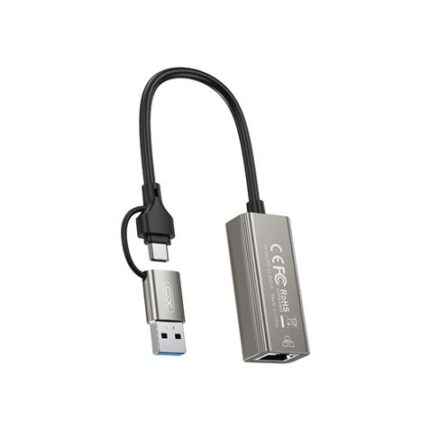 XO HUB018 Adattatore di rete RJ45 a USB 3.0 e USB-C - Colore argento