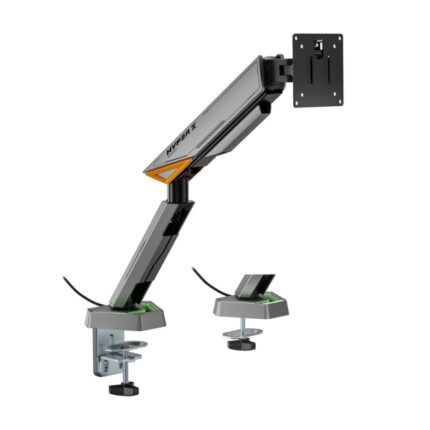 Aisens Supporto da tavolo RGB Gaming con contrappeso girevole e inclinabile per monitor/TV 16 kg - 3 perni - 1 braccio - 17"-49" - Colore nero