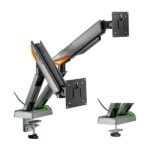 Aisens Supporto da tavolo RGB Gaming con contrappeso girevole e inclinabile per monitor/TV 16 kg - 3 perni - 2 bracci - 17"-38" - Colore nero