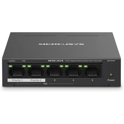 Mercusys Switch 5 porte Gigabit RJ45 10/100/1000Mbps - 4 porte PoE - Design compatto - Plug & Play - Involucro in metallo