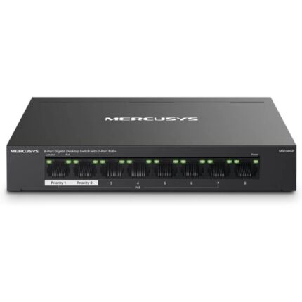Mercusys Switch 8 porte Gigabit RJ45 10/100/1000Mbps - 7 porte PoE - Design compatto - Plug & Play - Involucro in metallo