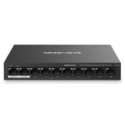 Mercusys Switch 10 porte RJ45 10/100Mbps - 8 porte PoE - Lungo raggio fino a 250 m in modalità estesa - Custodia in metallo