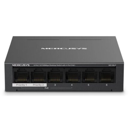 Mercusys Switch 6 porte RJ45 10/100Mbps - 4 porte PoE - Portata fino a 250 m in modalità estesa - Custodia in metallo