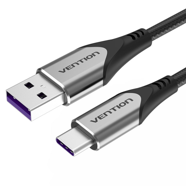 Cavo Vention da USB-A 2.0 a USB-C 2.0 5A 100W - 2 m - intrecciato - colore grigio Cavo Vention da USB-A 2.0 a USB-C 2.0 5A 100W - 2 m - intrecciato - colore grigio