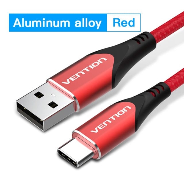 Cavo Vention da USB-C 2.0 a USB-A 3A 60W - 2 m - intrecciato - colore rosso Cavo Vention da USB-C 2.0 a USB-A 3A 60W - 2 m - intrecciato - colore rosso