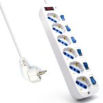 Ewent Ciabatta elettrica - 6 prese - Versione Schuko - 16A con interruttore on/off su ogni porta - Protezione contro le sovratensioni - Cavo da 5 m - Colore bianco