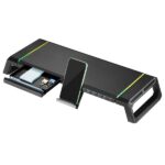 Ewent EW1268 Supporto estensibile per monitor RGB - Pieghevole con cassetto e supporto per smartphone - HUB USB 3.0 a 4 porte - Colore nero