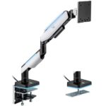 Ewent Supporto da tavolo RGB per monitor/TV - Girevole e inclinabile - Illuminazione RGB - Acciaio e alluminio - Compatibile Vesa - Carico massimo 20 kg - Braccio articolato - Sistema passacavi - Colore bianco