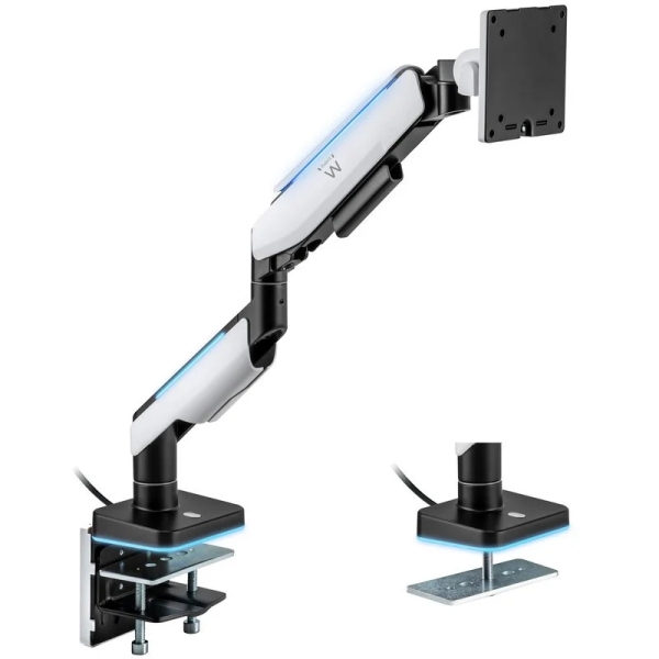 Ewent Supporto da tavolo RGB per monitor/TV - Girevole e inclinabile - Illuminazione RGB - Acciaio e alluminio - Compatibile Vesa - Carico massimo 20 kg - Braccio articolato - Sistema passacavi - Colore bianco Ewent Supporto da tavolo RGB per monitor/TV - Girevole e inclinabile - Illuminazione RGB - Acciaio e alluminio - Compatibile Vesa - Carico massimo 20 kg - Braccio articolato - Sistema passacavi - Colore bianco