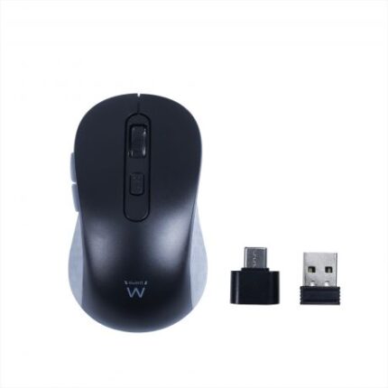 Ewent EW3204 Mouse wireless USB 1600 dpi - 6 pulsanti - Ricevitore USB-A e USB-C - Utilizzo ambidestro - Colore nero/grigio