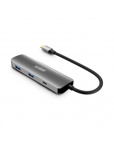 Urban Factory Hubee HUB 4 in 1 - USB-C maschio - USB-A/USB-C/HDMI femmina - 100W PD - Colore grigio metallizzato