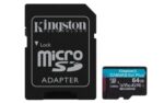 Kingston Scheda Micro SDXC 64GB UHS-I U3 V30 Classe 10 200MB/s Canvas Go Plus con adattatore