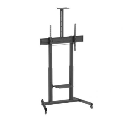 Ewent EW1591 Supporto da pavimento per schermi interattivi/TV da 60 a 100" - Vassoio multiuso - Peso max. 120 kg - Altezza e inclinazione regolabili - Sollevamento con manovella - Ruote - Colore nero