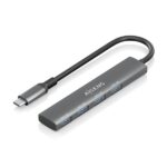 Hub USB-C ultra sottile Aisens - 1xUSB3.1 Gen1 + 4xUSB3.0 - Alta velocità 5 Gbps - Alimentazione USB-C - Cavo da 15 cm - Colore grigio
