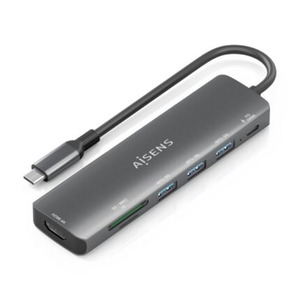 Aisens USB-C Dock 7 in 1 - USB-C a 1xHDMI - 3xUSB-A - 1xUSB-C 100W - 1xSD - 1xMicroSD - 15 cm - Colore grigio