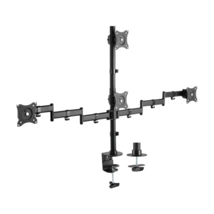 Aisens Supporto da tavolo Eco girevole e inclinabile per 4 monitor da 10 kg (4 perni - 2 bracci) da 13-27" - Colore nero