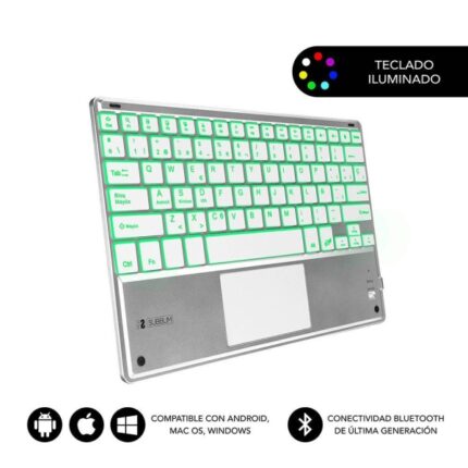 Tastiera retroilluminata ultrasottile Subblim SMART BT - TouchPad - Illuminazione regolabile fino a 7 colori - Bluetooth 3.0 - Autonomia 30 giorni - Colore argento