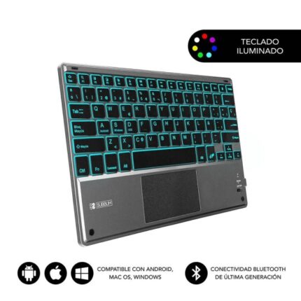 Subblim Tastiera retroilluminata ultrasottile SMART BT - TouchPad - Illuminazione fino a 7 colori regolabili - Bluetooth 3.0 - Autonomia 30 giorni - Colore nero