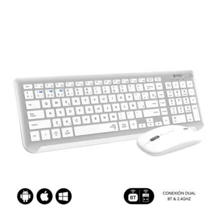 Subblim Combo Dual Prestige - Tastiera e mouse wireless - Bluetooth e 2.4G - Funzionamento silenzioso - Colore bianco argento