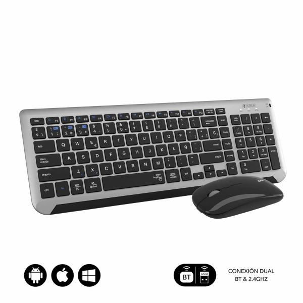 Subblim Combo Dual Prestige - Tastiera e mouse wireless - Bluetooth e 2.4G - Funzionamento silenzioso - Colore grigio nero Subblim Combo Dual Prestige - Tastiera e mouse wireless - Bluetooth e 2.4G - Funzionamento silenzioso - Colore grigio nero