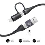 Subblim Cable Top 4 in 1 - USB-A USB-C Lightning - 60W - Nylon intrecciato - Ricarica rapida - 1 metro