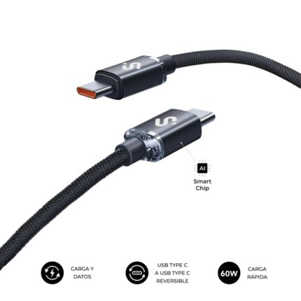Subblim Cavo Optimus USB-C - 60W - Nylon intrecciato - 480Mbps - 1 metro - Colore nero