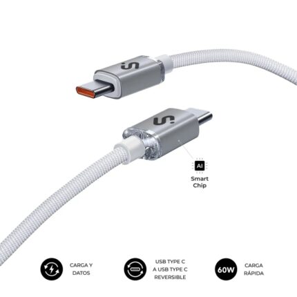 Cavo Subblim Optimus USB-C - 60 W - Nylon intrecciato - 480 Mbps - 1 metro - Colore bianco