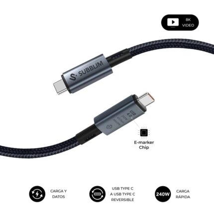 Cavo Subblim High USB-C - 240 W - Nylon intrecciato - 40 Gbps - Chip E-Marker - 1