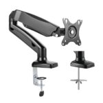 Ewent Supporto da tavolo con braccio articolato per monitor fino a 34" - Molla a gas - Girevole e inclinabile - Gestione dei cavi - Peso massimo 9 kg - VESA 100x100 - 1x USB-A 3.1 Gen1 - Ingresso jack e microfono - 117x610x370 mm - Colore nero