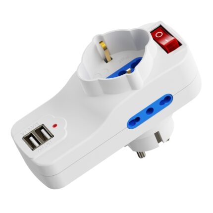 Ewent Ciabatta a 3 prese da parete - 3 prese italiane tipo L/Schuko da 10/16A - 2 prese L + 1 presa L/F (Schuko) - 2x USB-A - Interruttore On/Off - Protezione bambini - Spina Schuko - Colore bianco