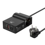 Ewent Caricatore USB con 2 prese di corrente tipo Schuko 16A - 65W GaN - 2x USB-A - 2x USB-C - Cavo da 1