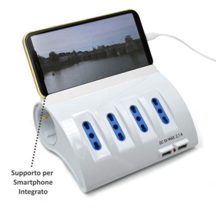 Ewent Ciabatta con 6 prese - 4 prese L + 2 prese L/F (Schuko) - 2x USB-A - Protezione bambini - Spina italiana piatta ad angolo - Protezione da sovratensioni - Cavo da 1